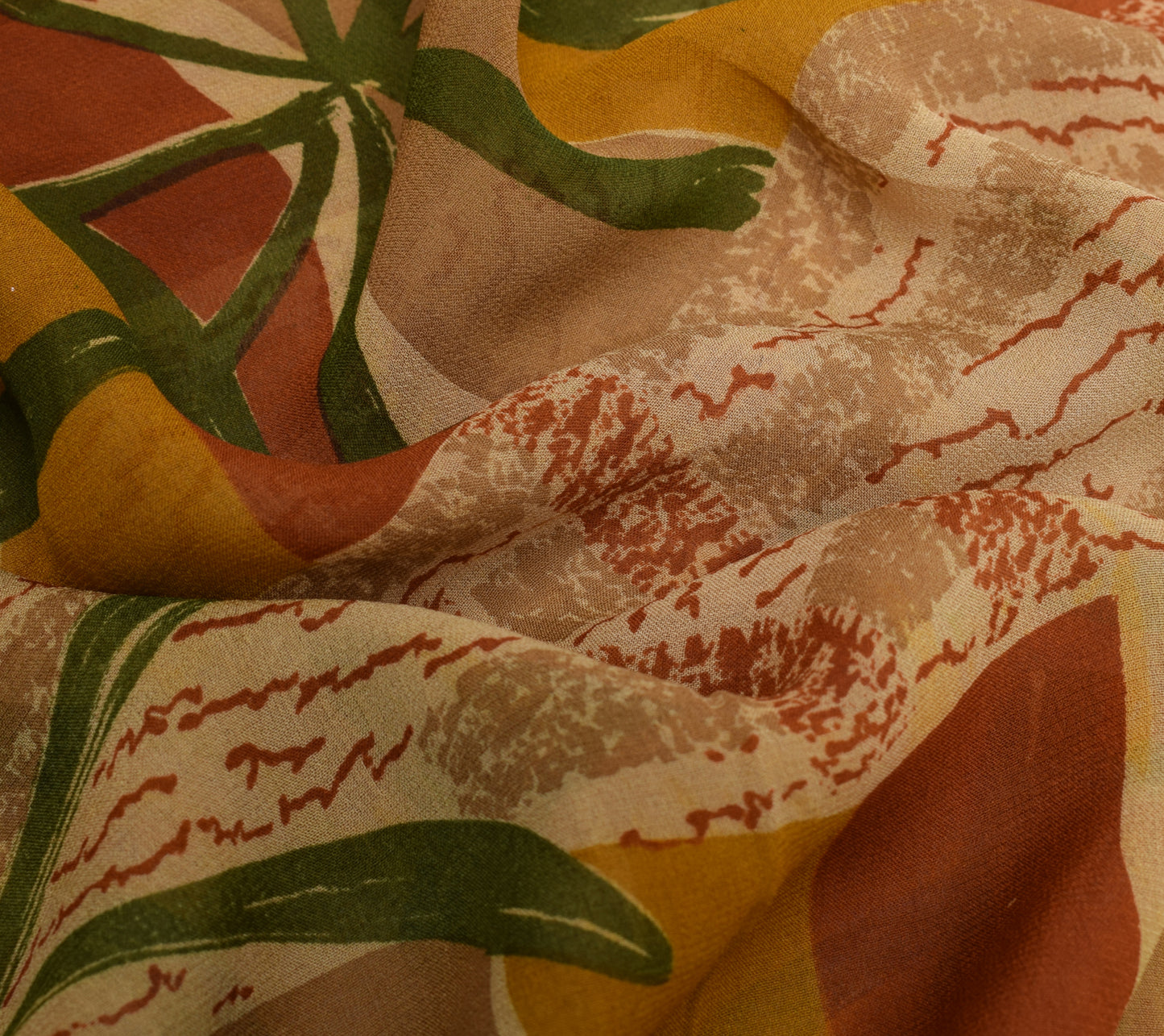 Sushila Vintage Mustard Saree Pure Georgette Silk Printed Floral Craft Fabric