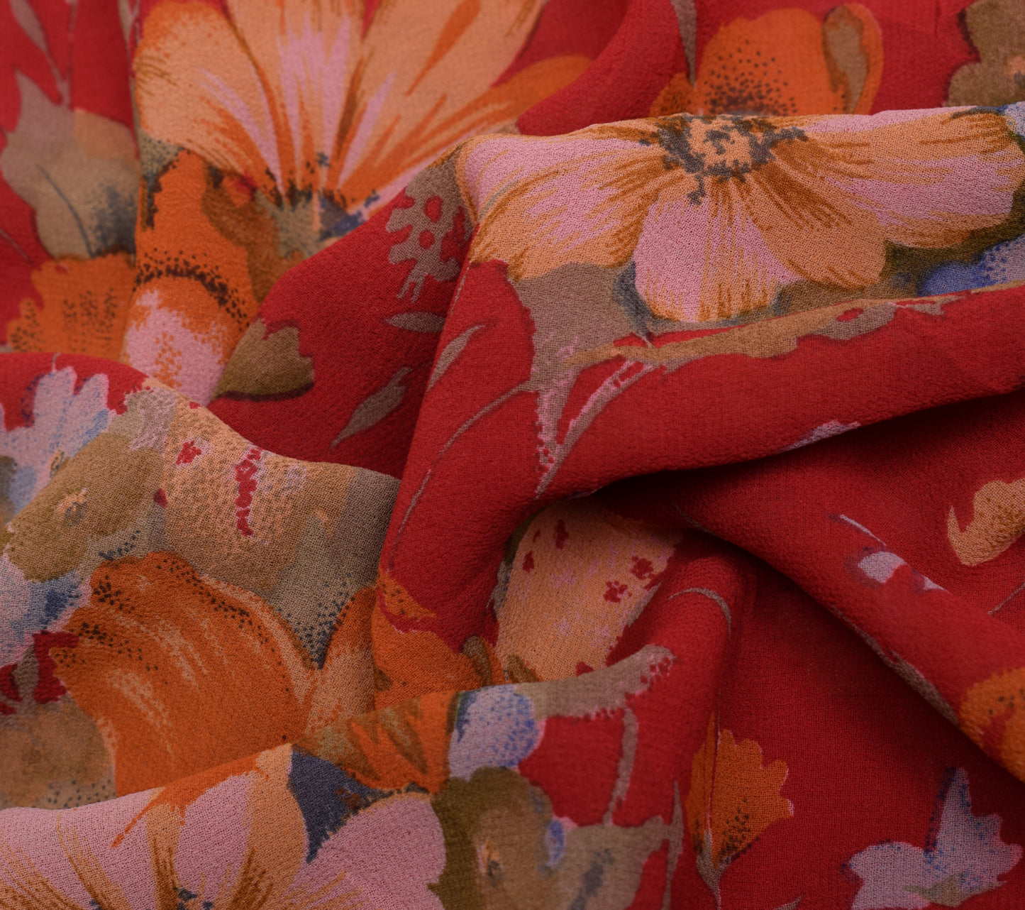 Sushila Vintage Red Saree 100% Pure Georgette Silk Printed Floral Craft Fabric