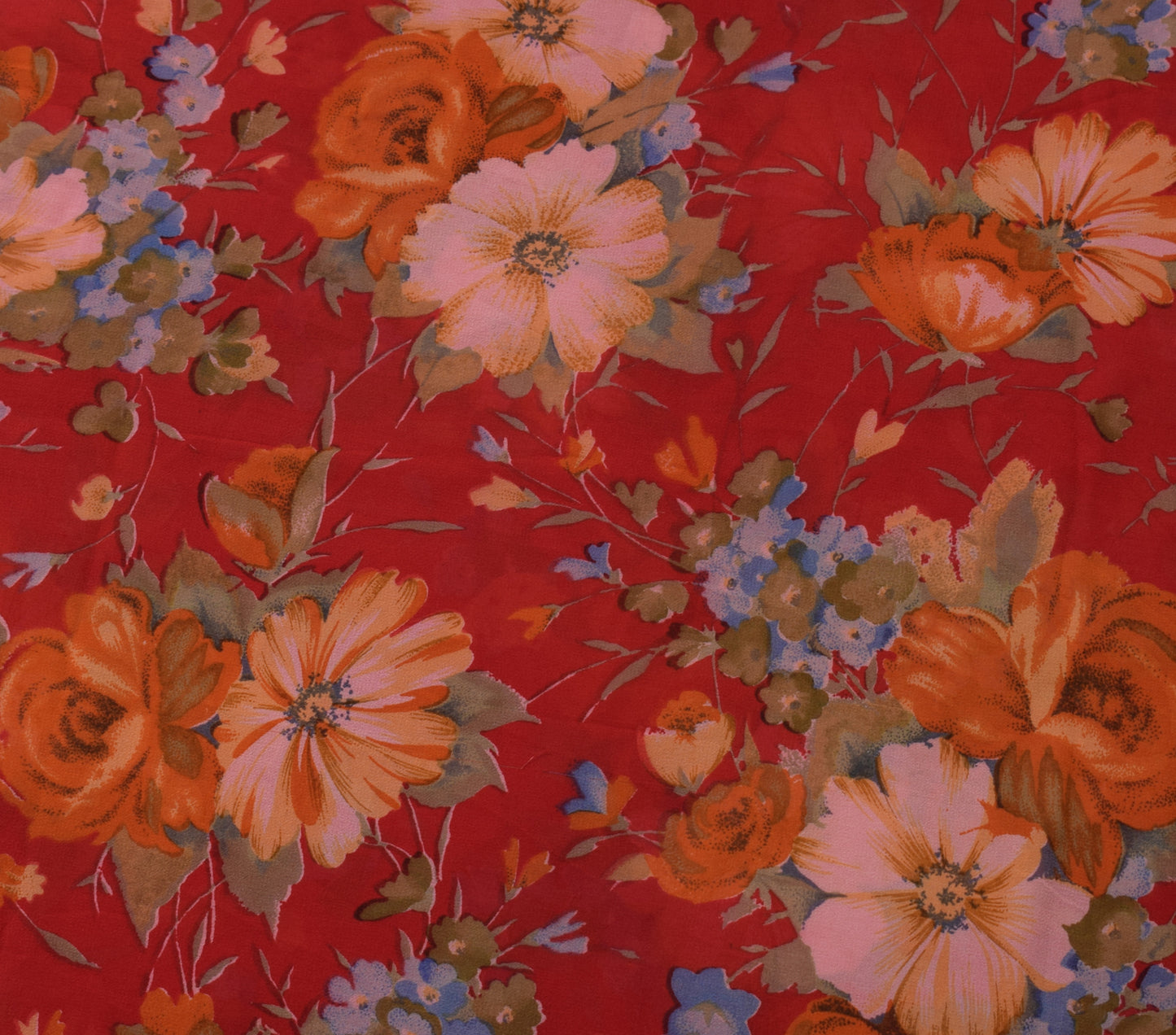 Sushila Vintage Red Saree 100% Pure Georgette Silk Printed Floral Craft Fabric