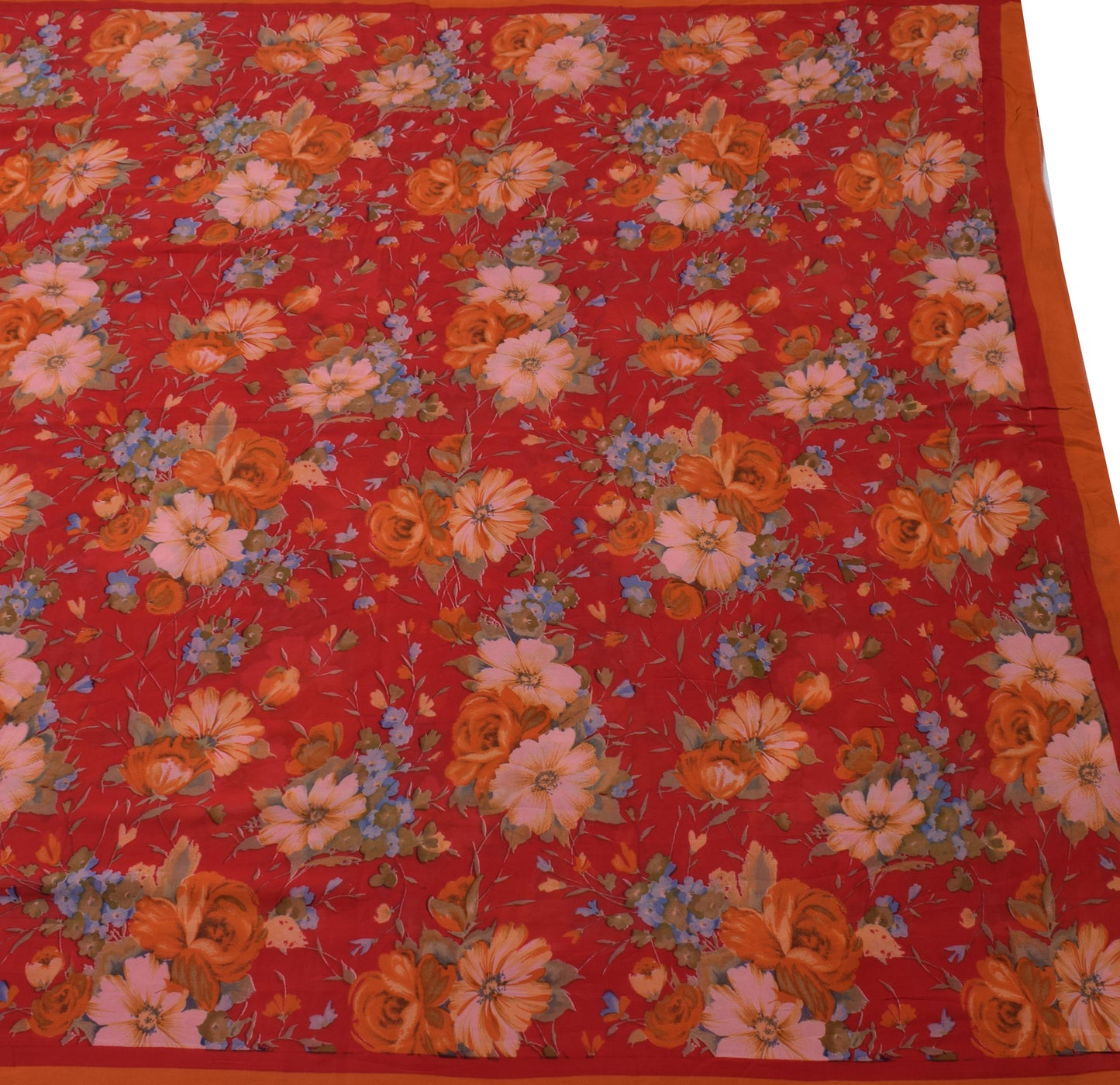 Sushila Vintage Red Saree 100% Pure Georgette Silk Printed Floral Craft Fabric