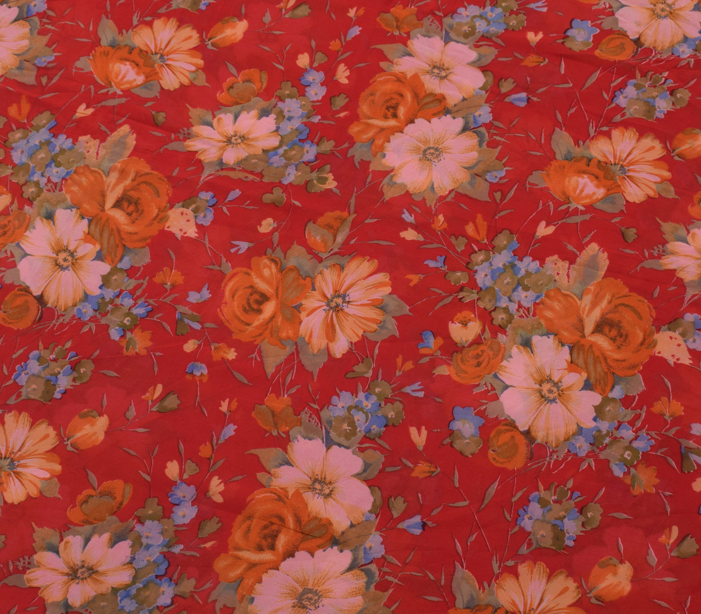 Sushila Vintage Red Saree 100% Pure Georgette Silk Printed Floral Craft Fabric