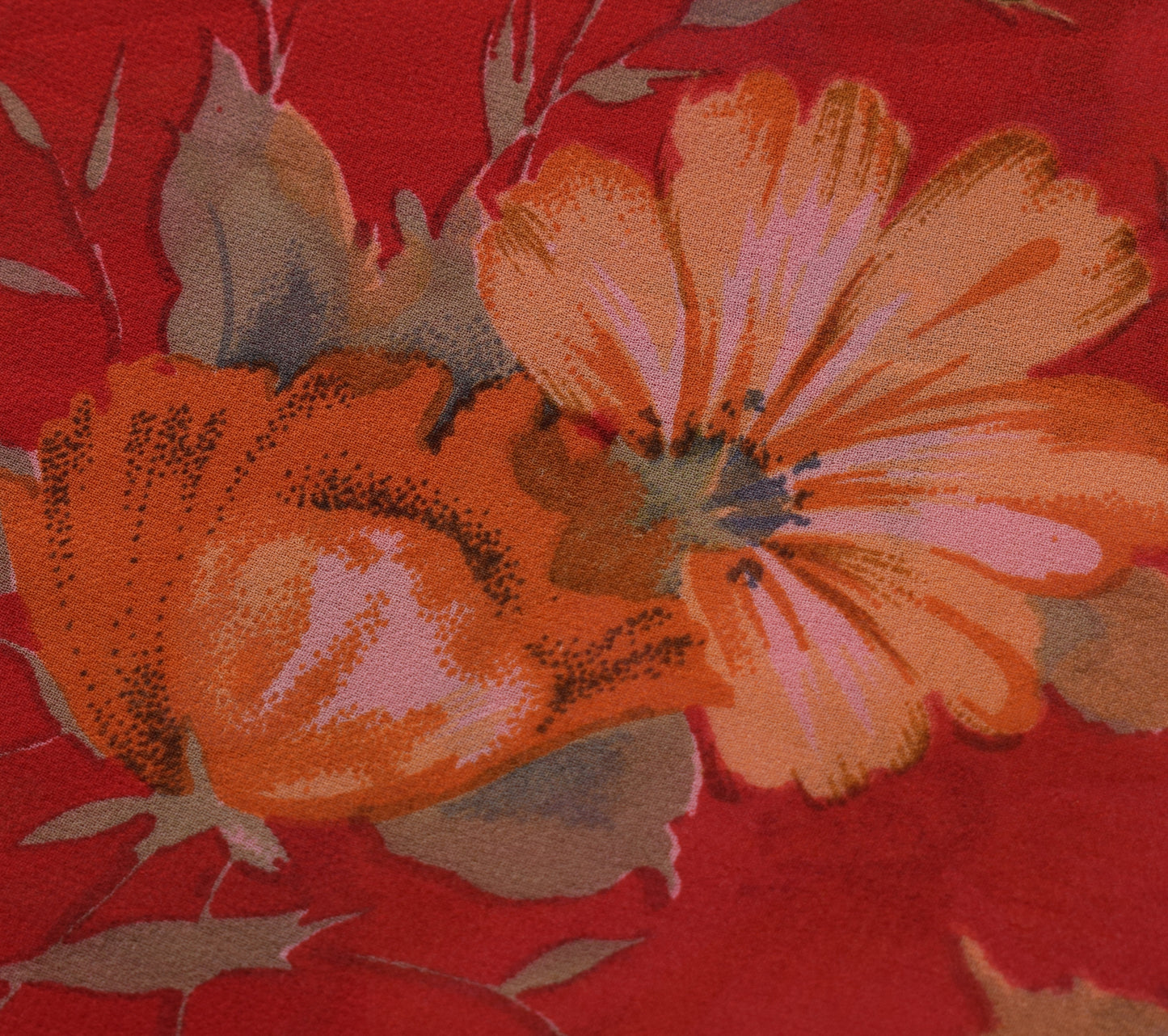 Sushila Vintage Red Saree 100% Pure Georgette Silk Printed Floral Craft Fabric