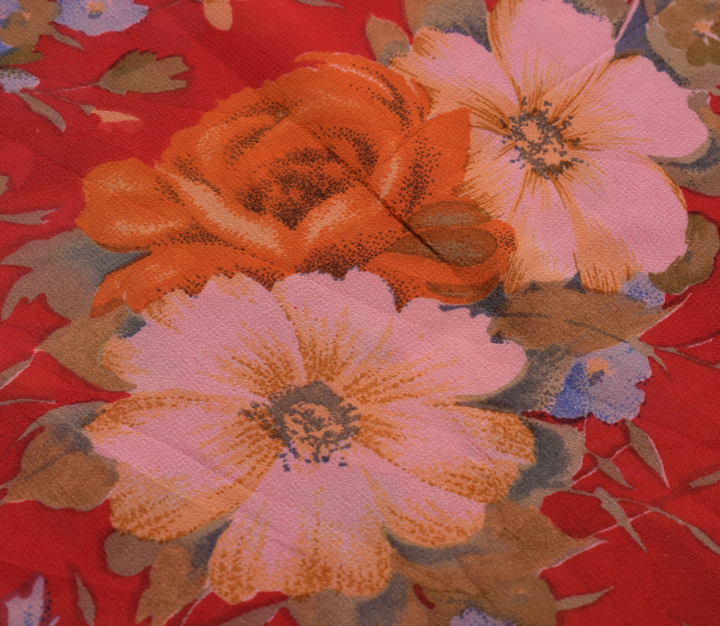 Sushila Vintage Red Saree 100% Pure Georgette Silk Printed Floral Craft Fabric