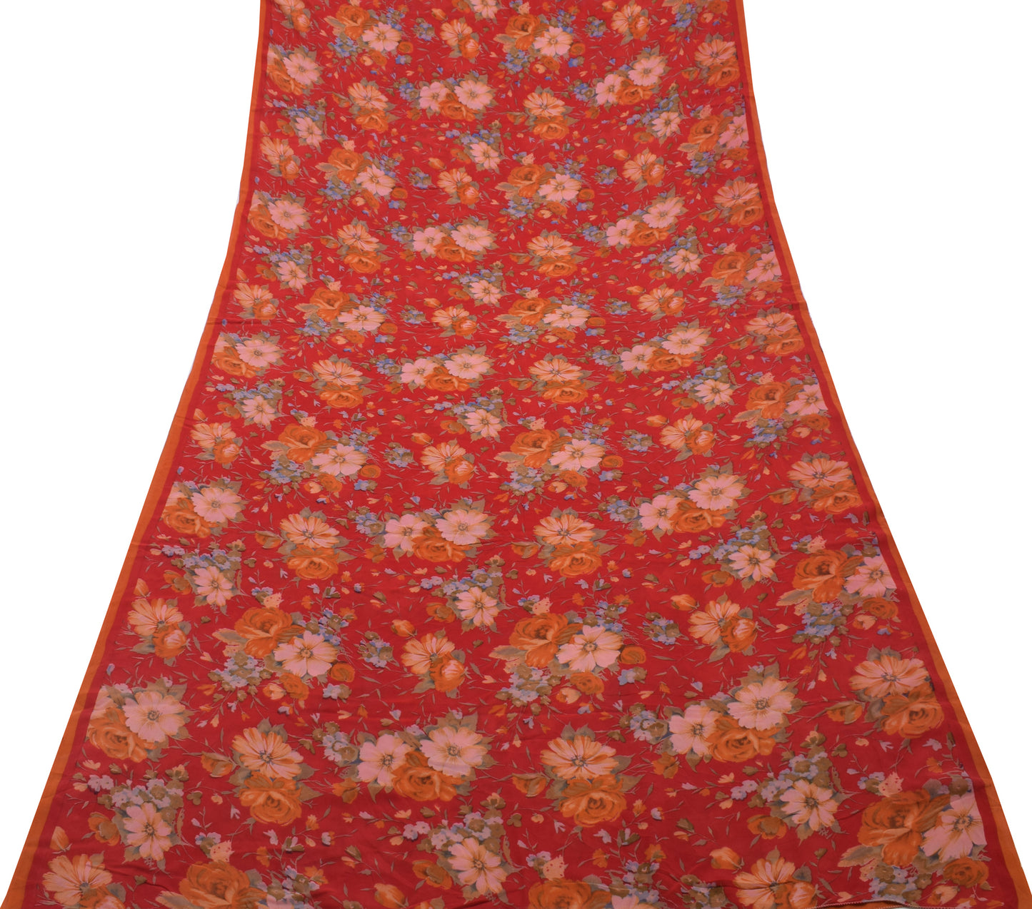 Sushila Vintage Red Saree 100% Pure Georgette Silk Printed Floral Craft Fabric