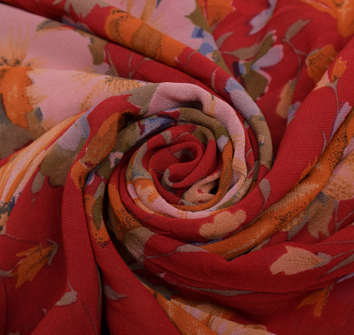 Sushila Vintage Red Saree 100% Pure Georgette Silk Printed Floral Craft Fabric