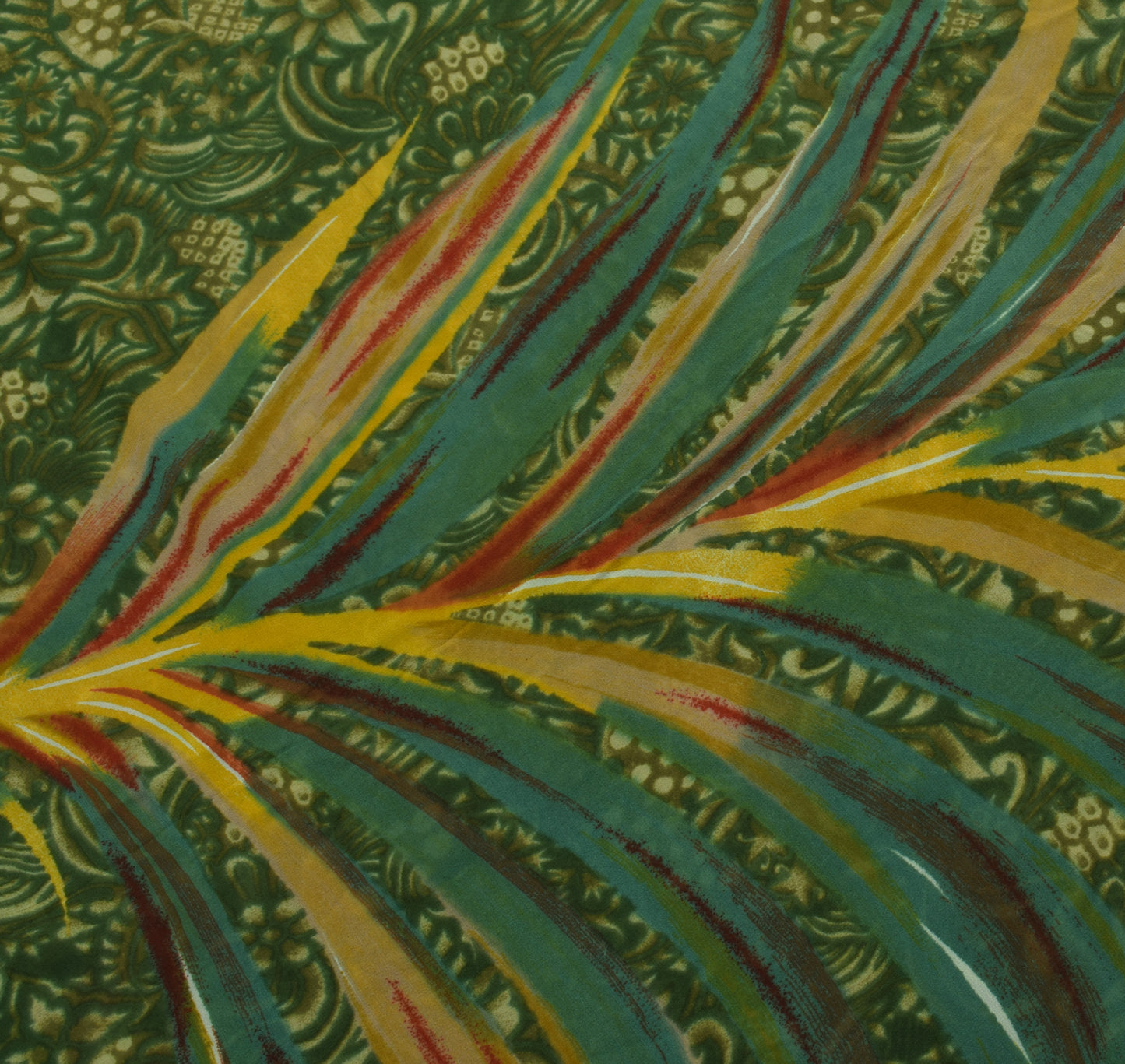 Sushila Vintage Green Saree 100% Pure Georgette Silk Printed Floral Craft Fabric