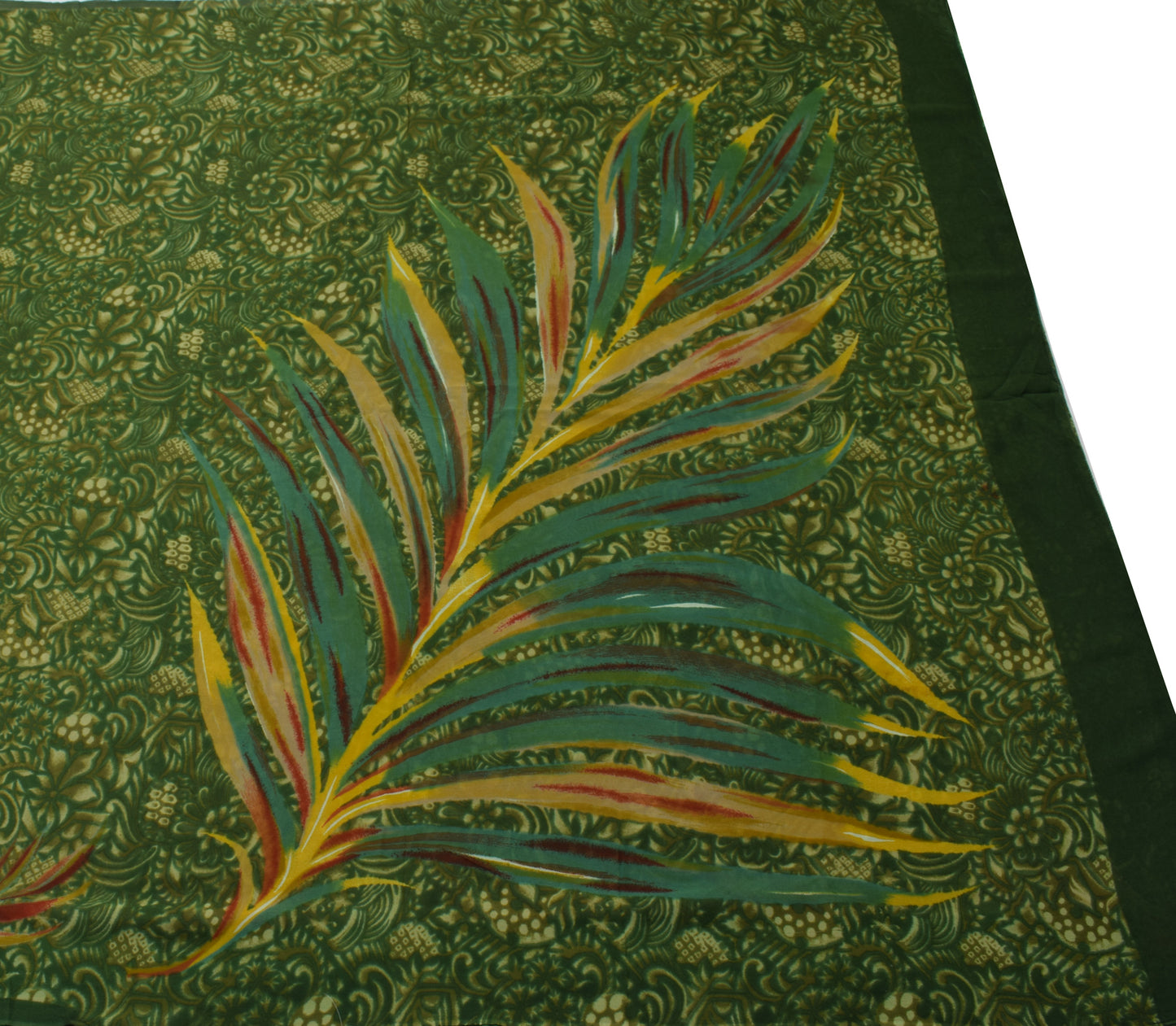 Sushila Vintage Green Saree 100% Pure Georgette Silk Printed Floral Craft Fabric