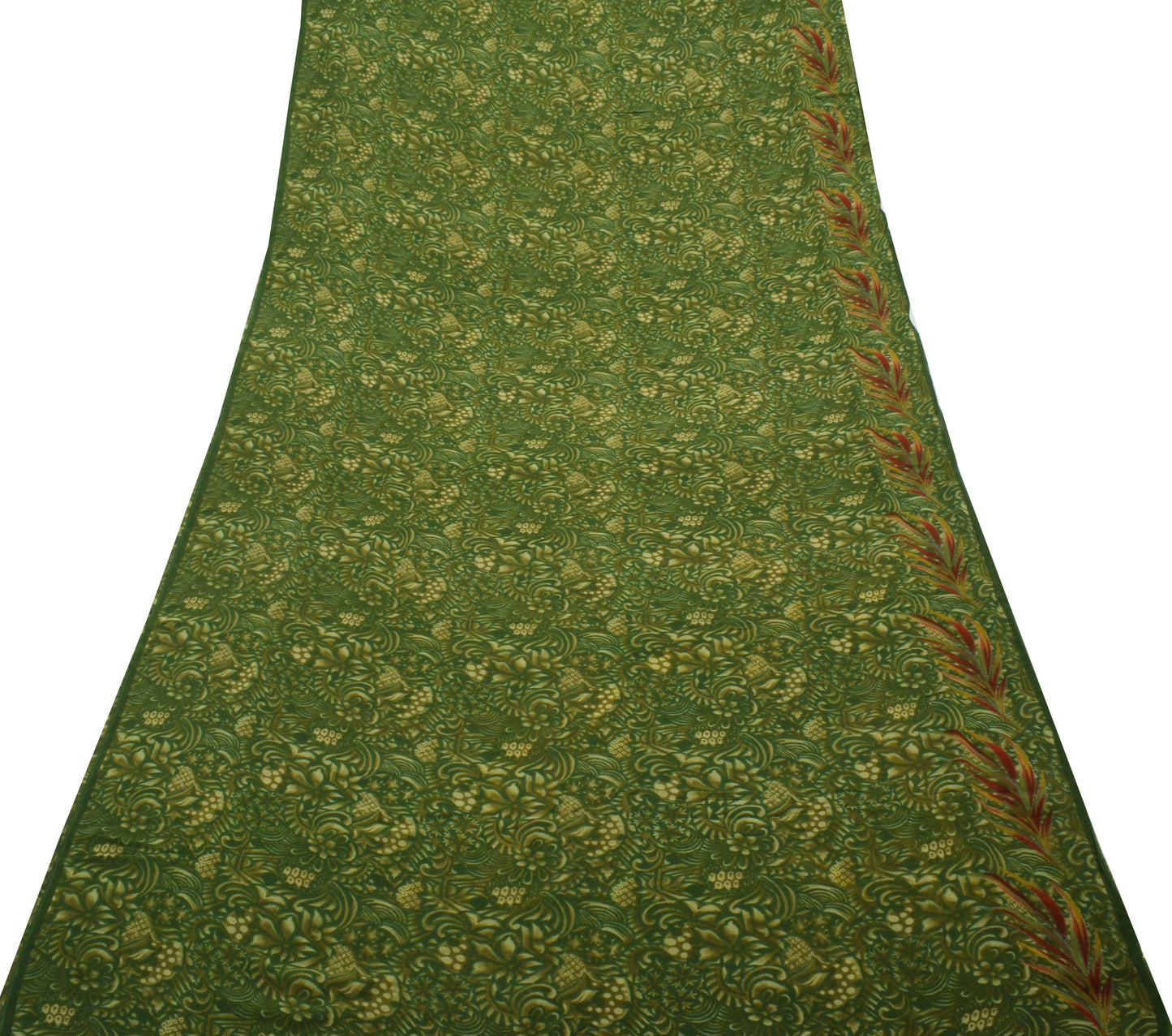 Sushila Vintage Green Saree 100% Pure Georgette Silk Printed Floral Craft Fabric