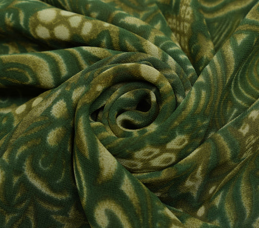 Sushila Vintage Green Saree 100% Pure Georgette Silk Printed Floral Craft Fabric