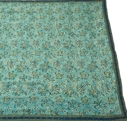 Sushila Vintage Aqua Saree 100% Pure Georgette Silk Printed Floral Craft Fabric