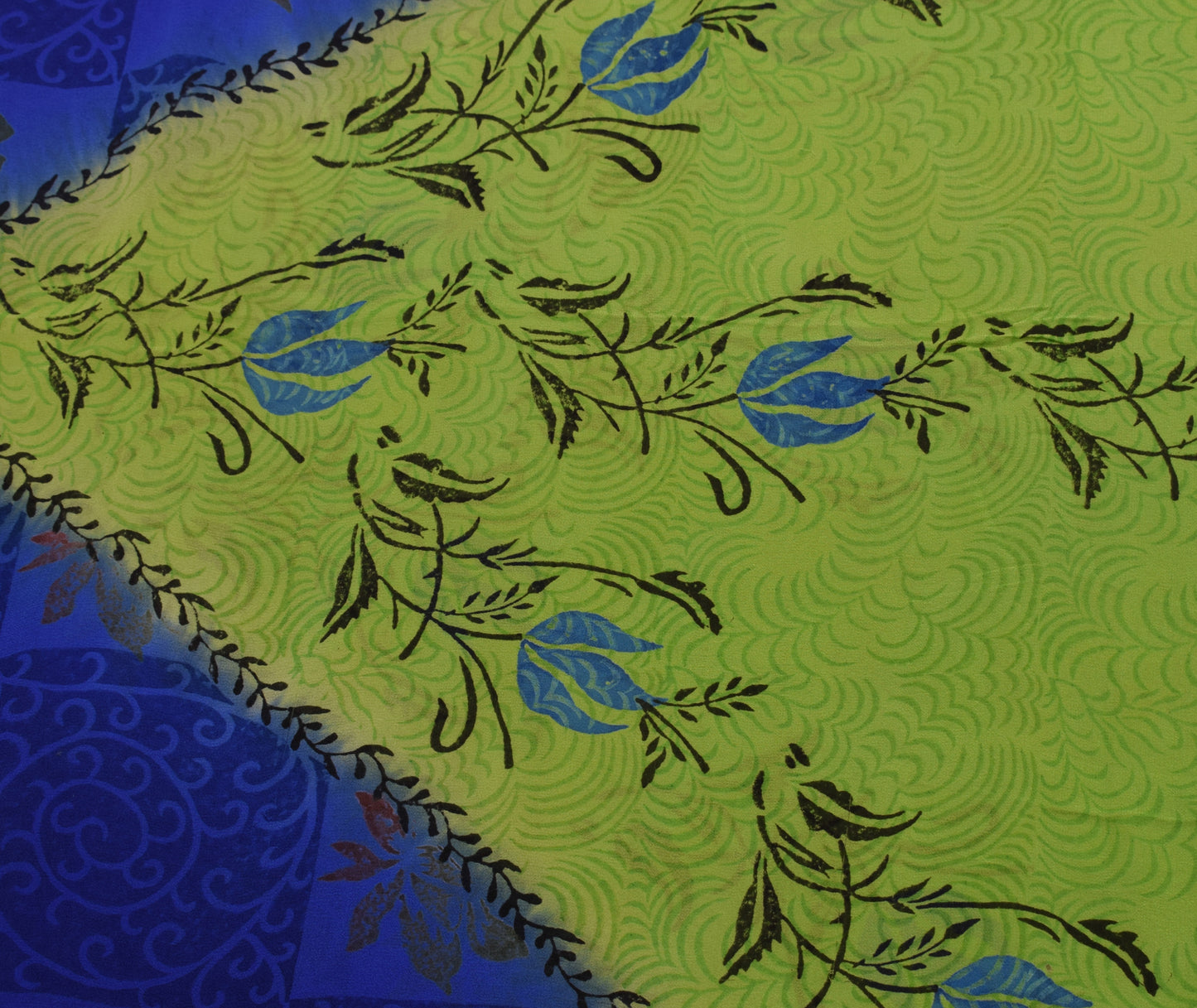 Sushila Vintage Green & Blue Saree 100% Pure Georgette Silk Printed Craft Fabric