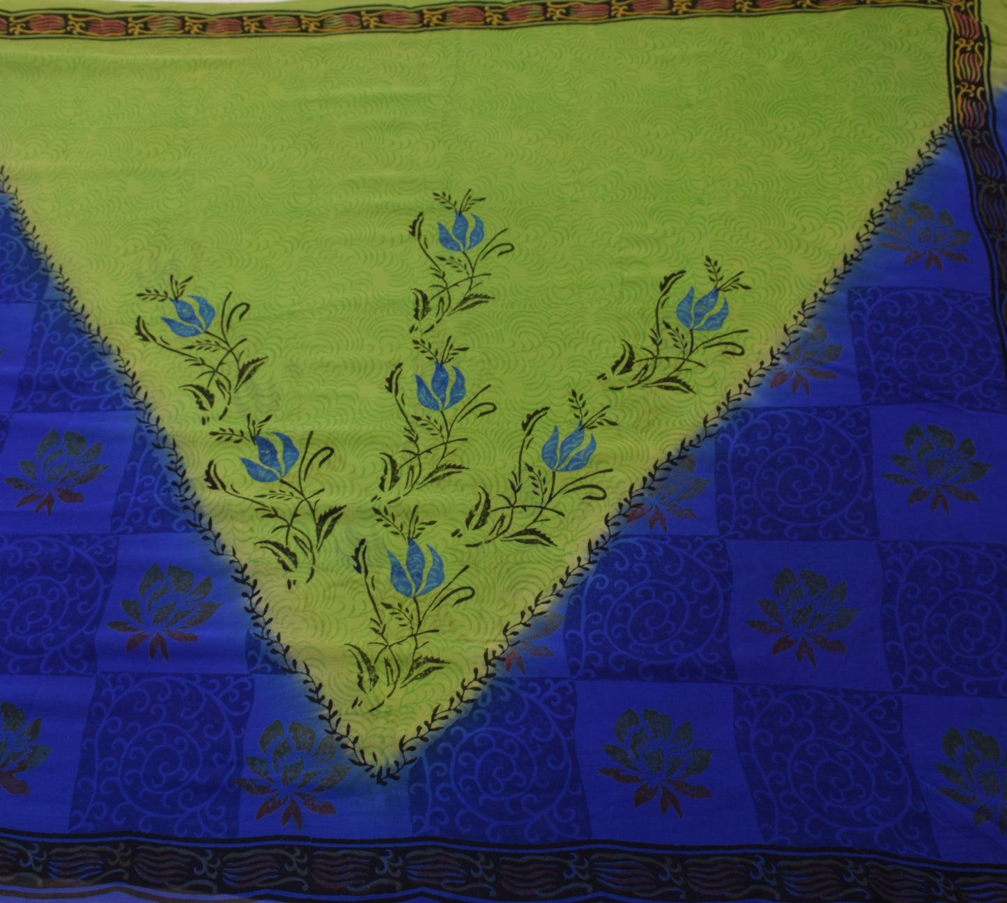 Sushila Vintage Green & Blue Saree 100% Pure Georgette Silk Printed Craft Fabric