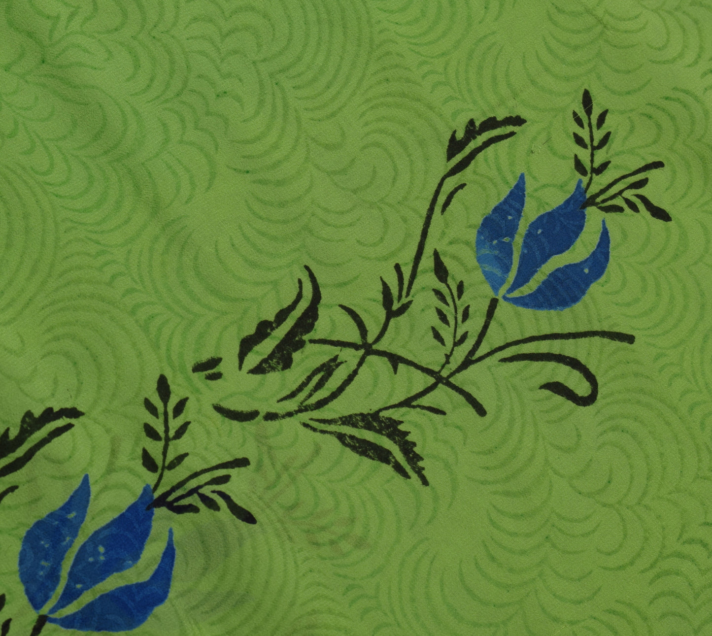 Sushila Vintage Green & Blue Saree 100% Pure Georgette Silk Printed Craft Fabric