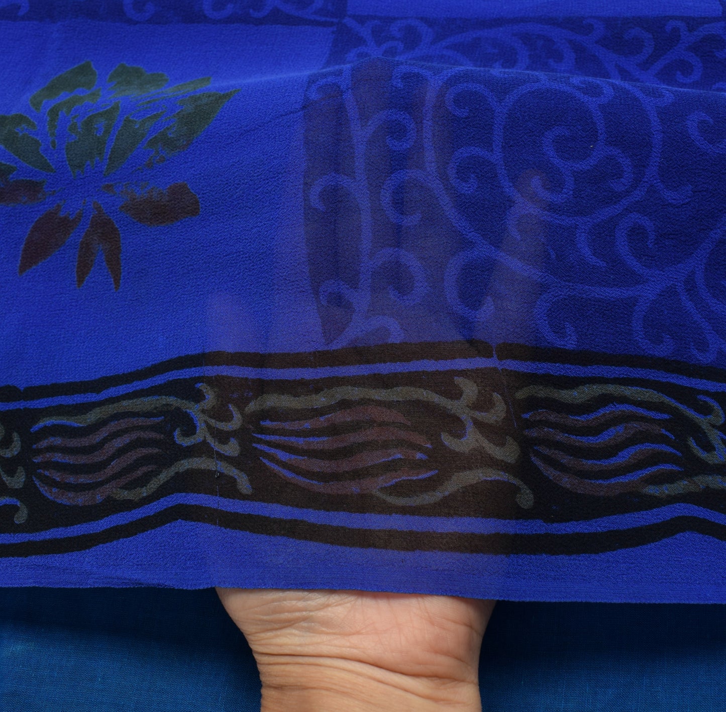 Sushila Vintage Green & Blue Saree 100% Pure Georgette Silk Printed Craft Fabric