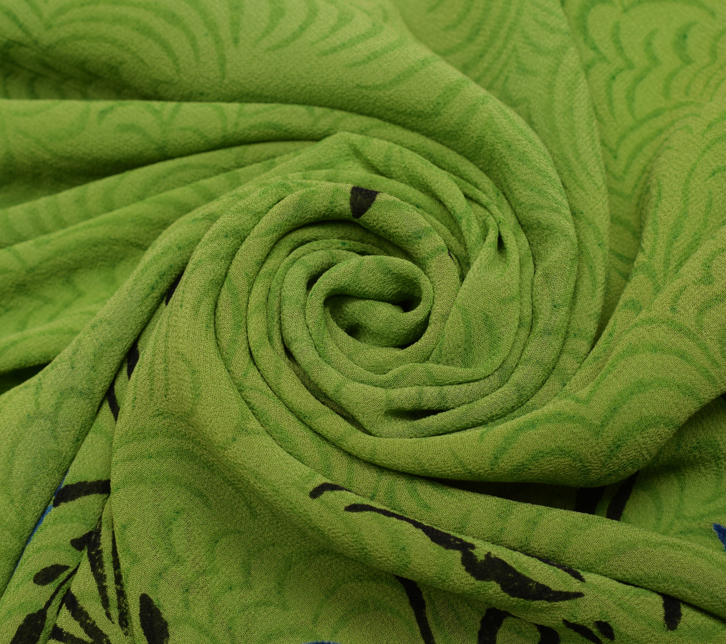 Sushila Vintage Green & Blue Saree 100% Pure Georgette Silk Printed Craft Fabric