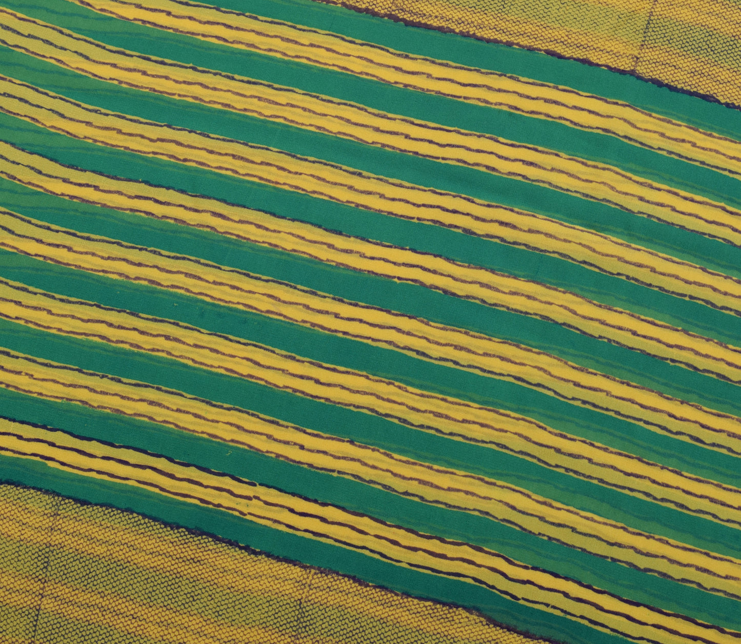 Sushila Vintage Yellow Saree 100%Pure Georgette Silk Printed Strips Craft Fabric