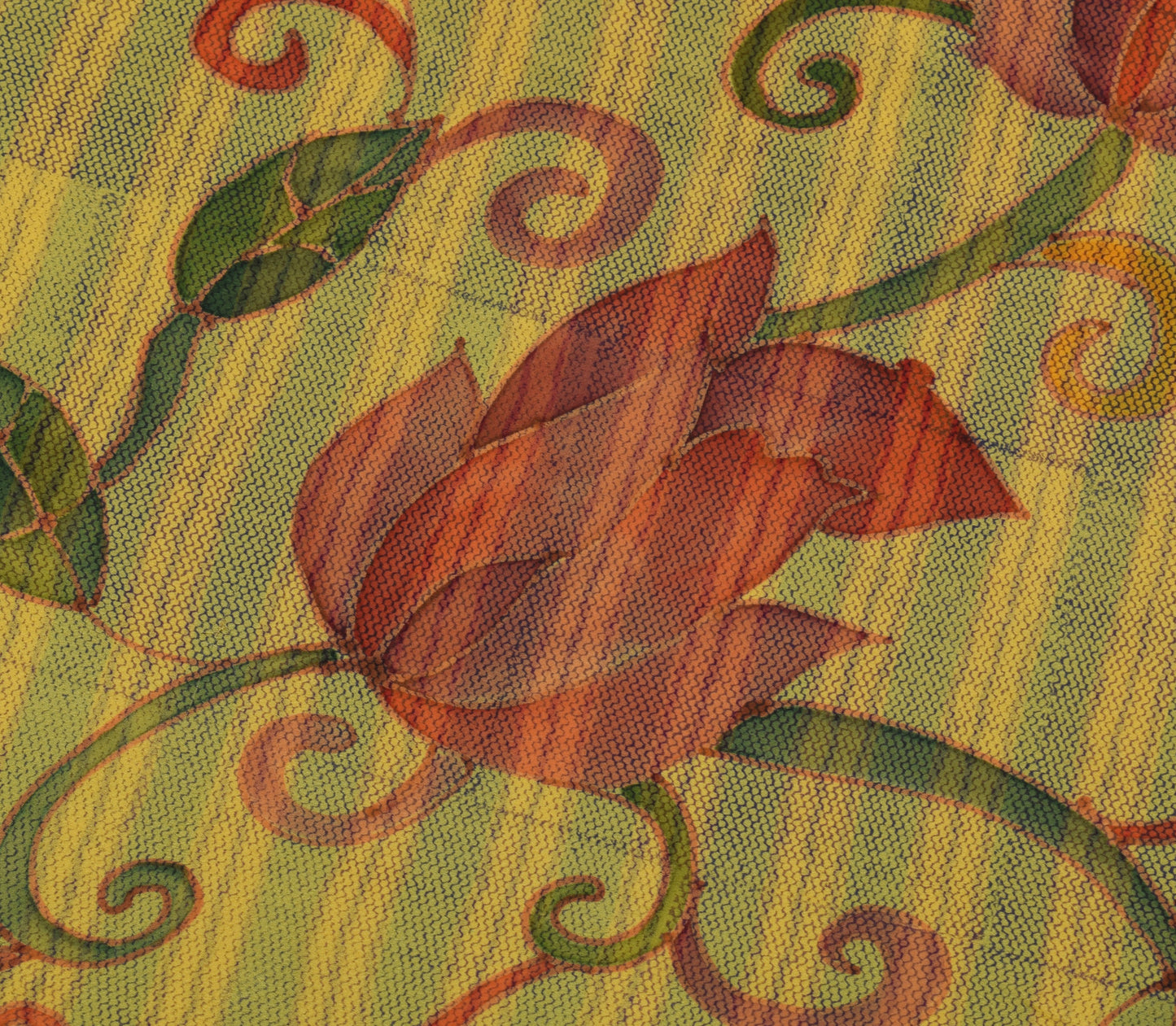 Sushila Vintage Yellow Saree 100%Pure Georgette Silk Printed Strips Craft Fabric