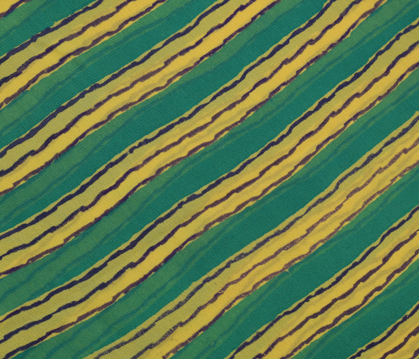 Sushila Vintage Yellow Saree 100%Pure Georgette Silk Printed Strips Craft Fabric