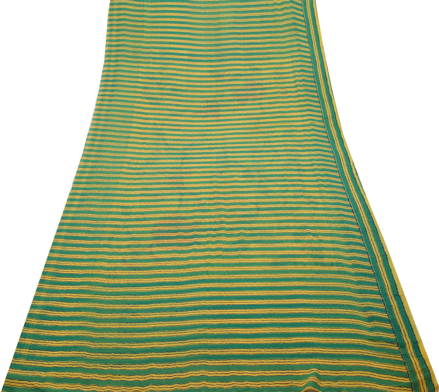 Sushila Vintage Yellow Saree 100%Pure Georgette Silk Printed Strips Craft Fabric