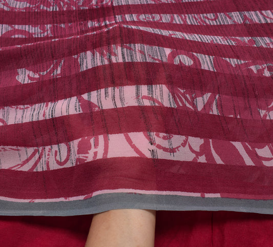 Sushila Vintage Pink Saree 100% Pure Georgette Silk Printed Floral Craft Fabric