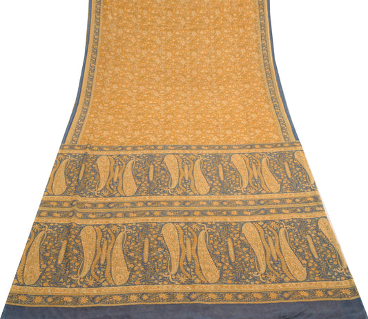 Sushila Vintage Mustard Saree Blend Georgette Silk Printed Floral Craft Fabric