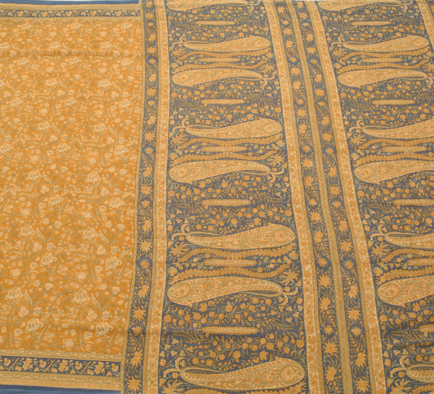 Sushila Vintage Mustard Saree Blend Georgette Silk Printed Floral Craft Fabric