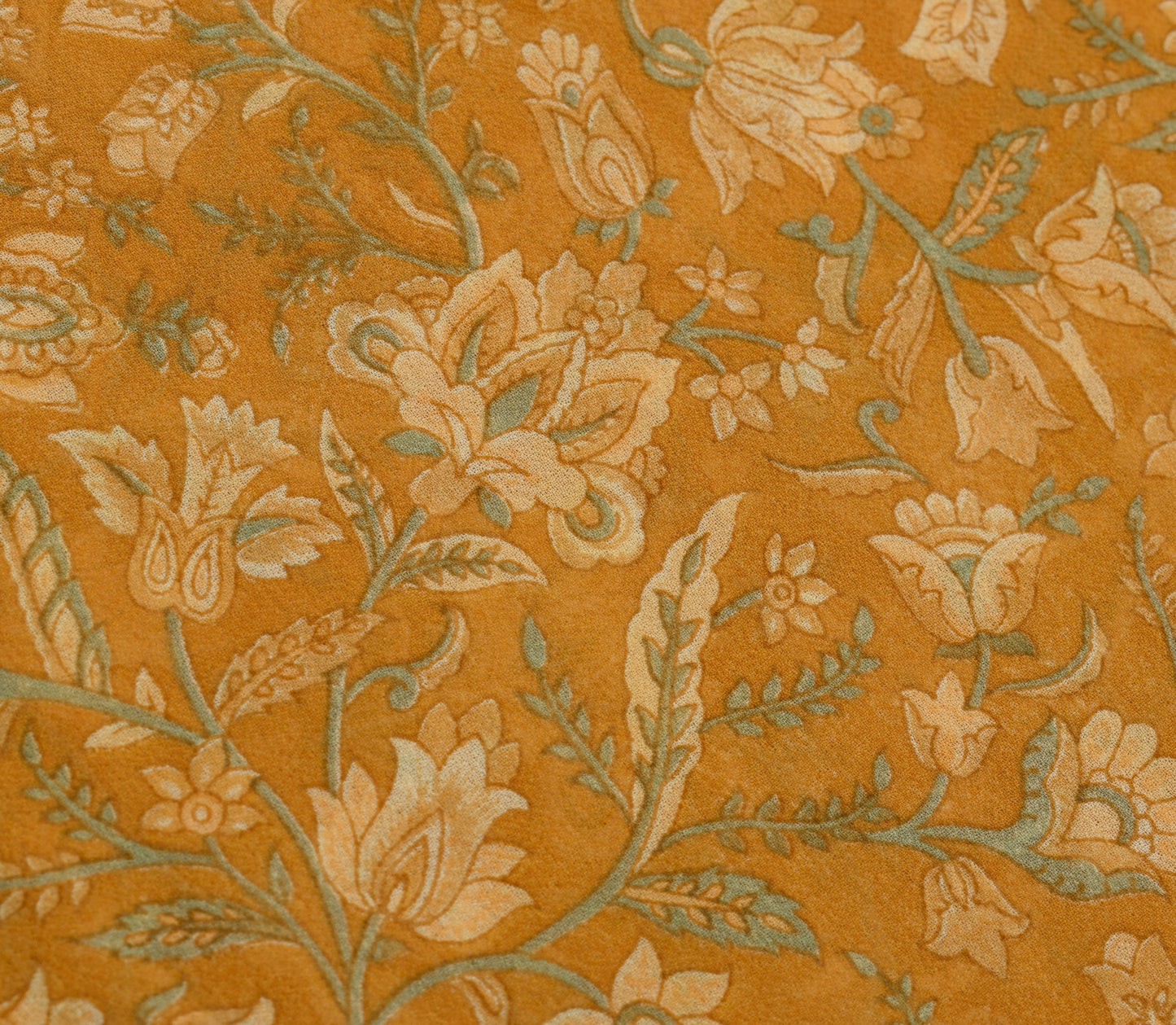 Sushila Vintage Mustard Saree Blend Georgette Silk Printed Floral Craft Fabric
