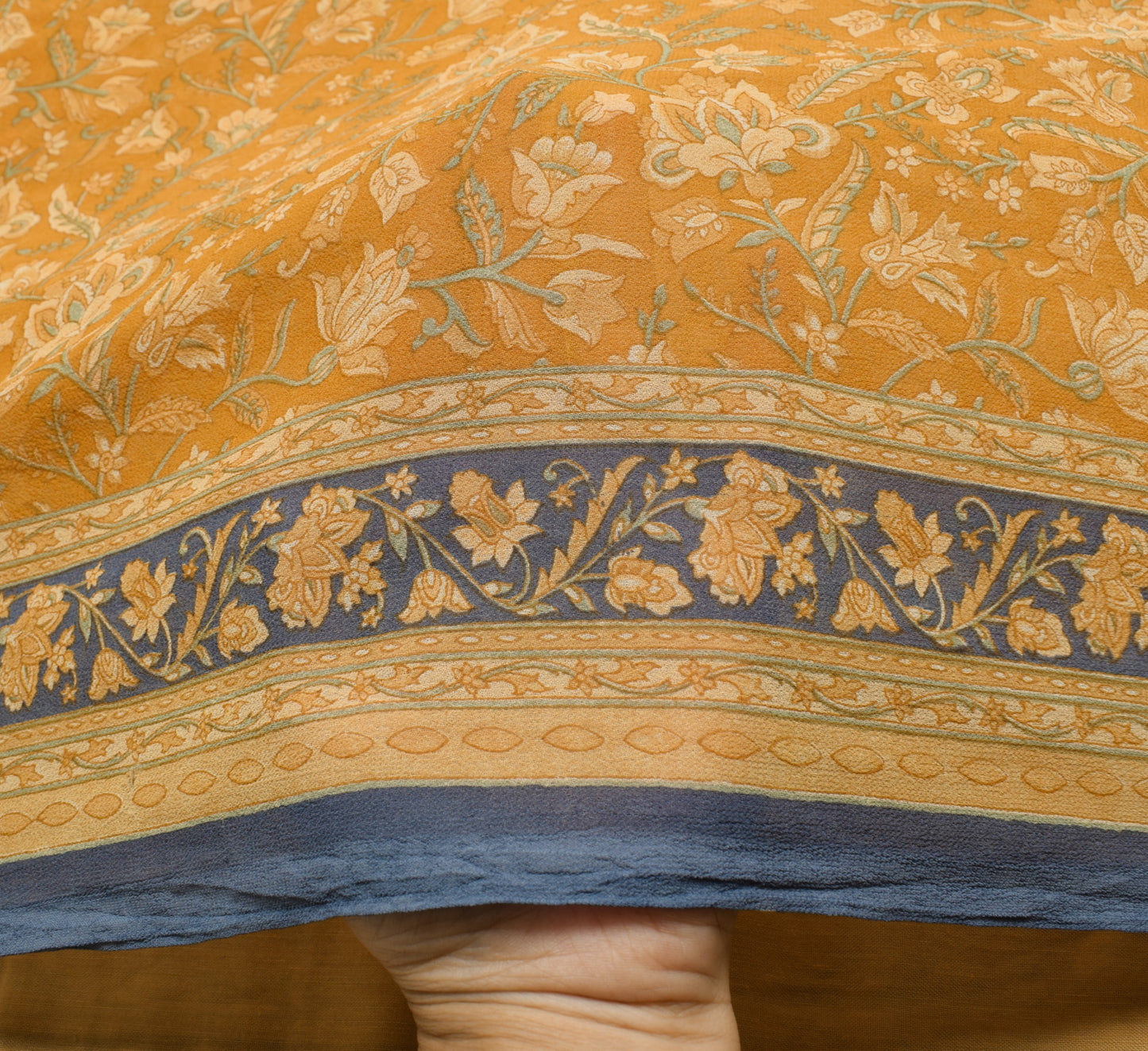 Sushila Vintage Mustard Saree Blend Georgette Silk Printed Floral Craft Fabric