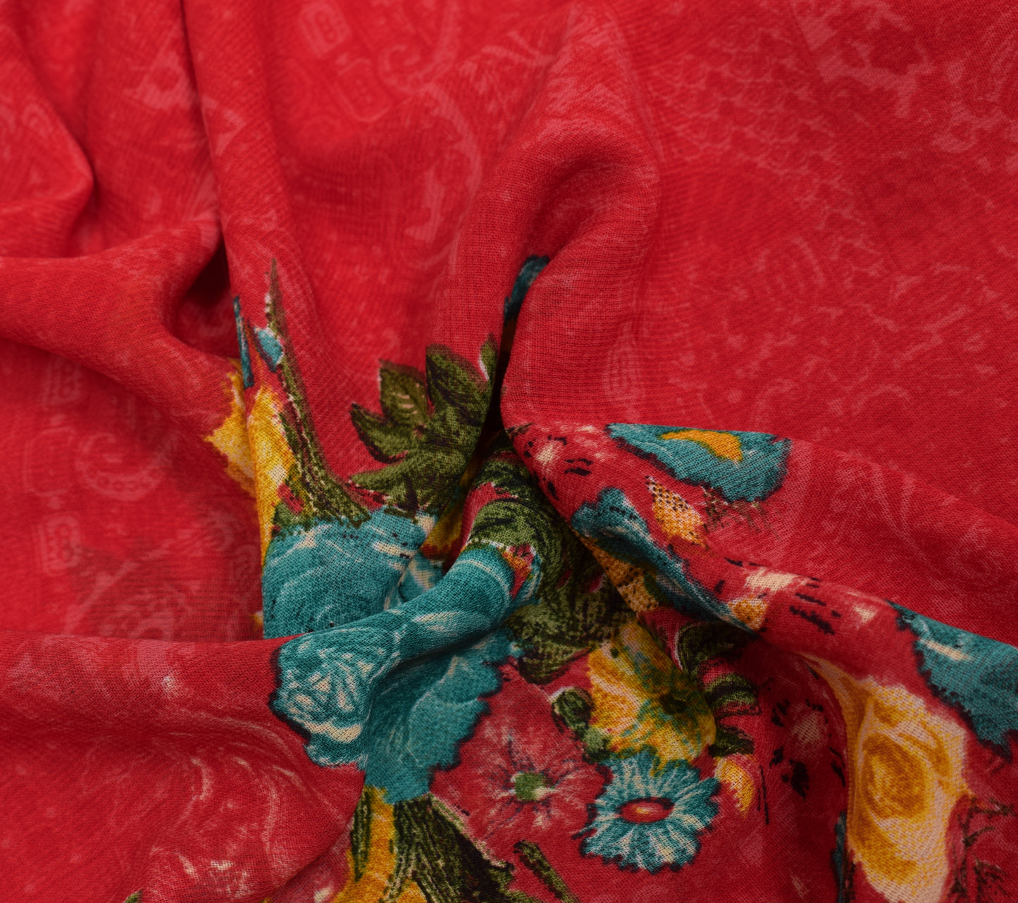 Sushila Vintage Red Saree Blend Georgette Silk Printed Floral Craft Fabric