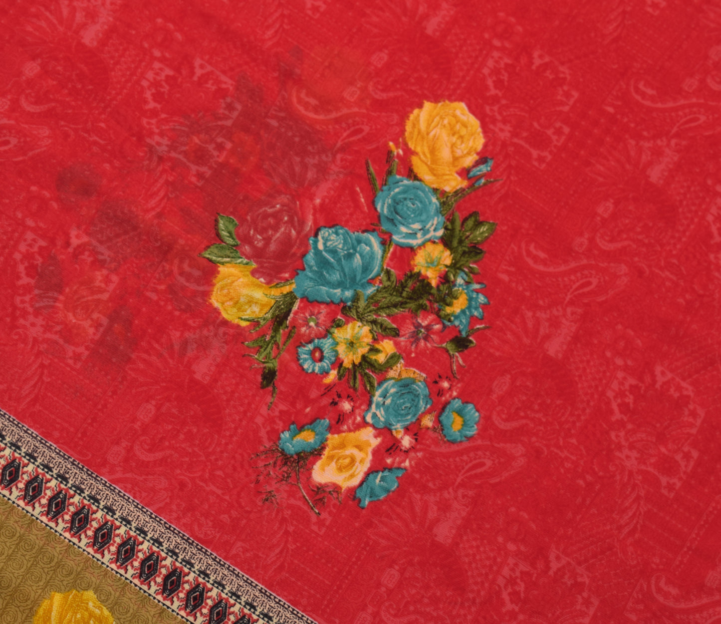 Sushila Vintage Red Saree Blend Georgette Silk Printed Floral Craft Fabric