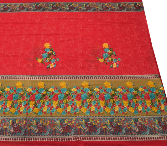 Sushila Vintage Red Saree Blend Georgette Silk Printed Floral Craft Fabric