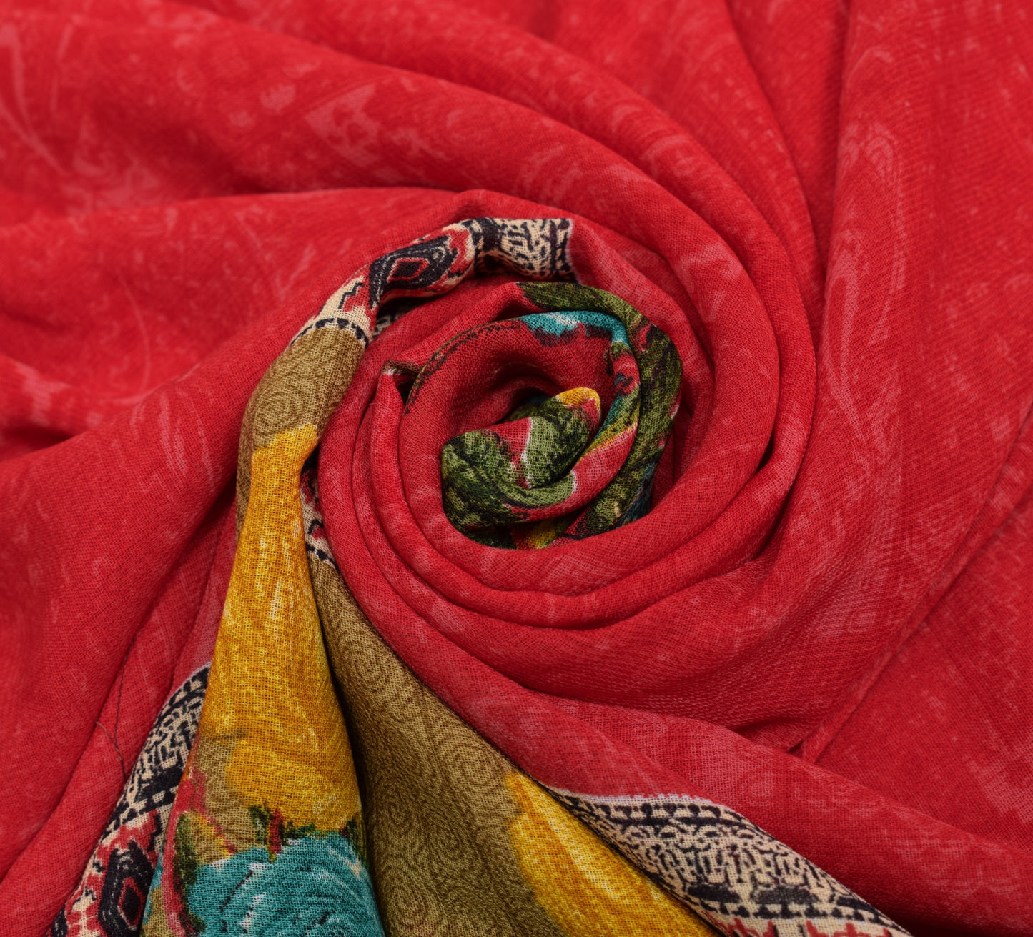 Sushila Vintage Red Saree Blend Georgette Silk Printed Floral Craft Fabric