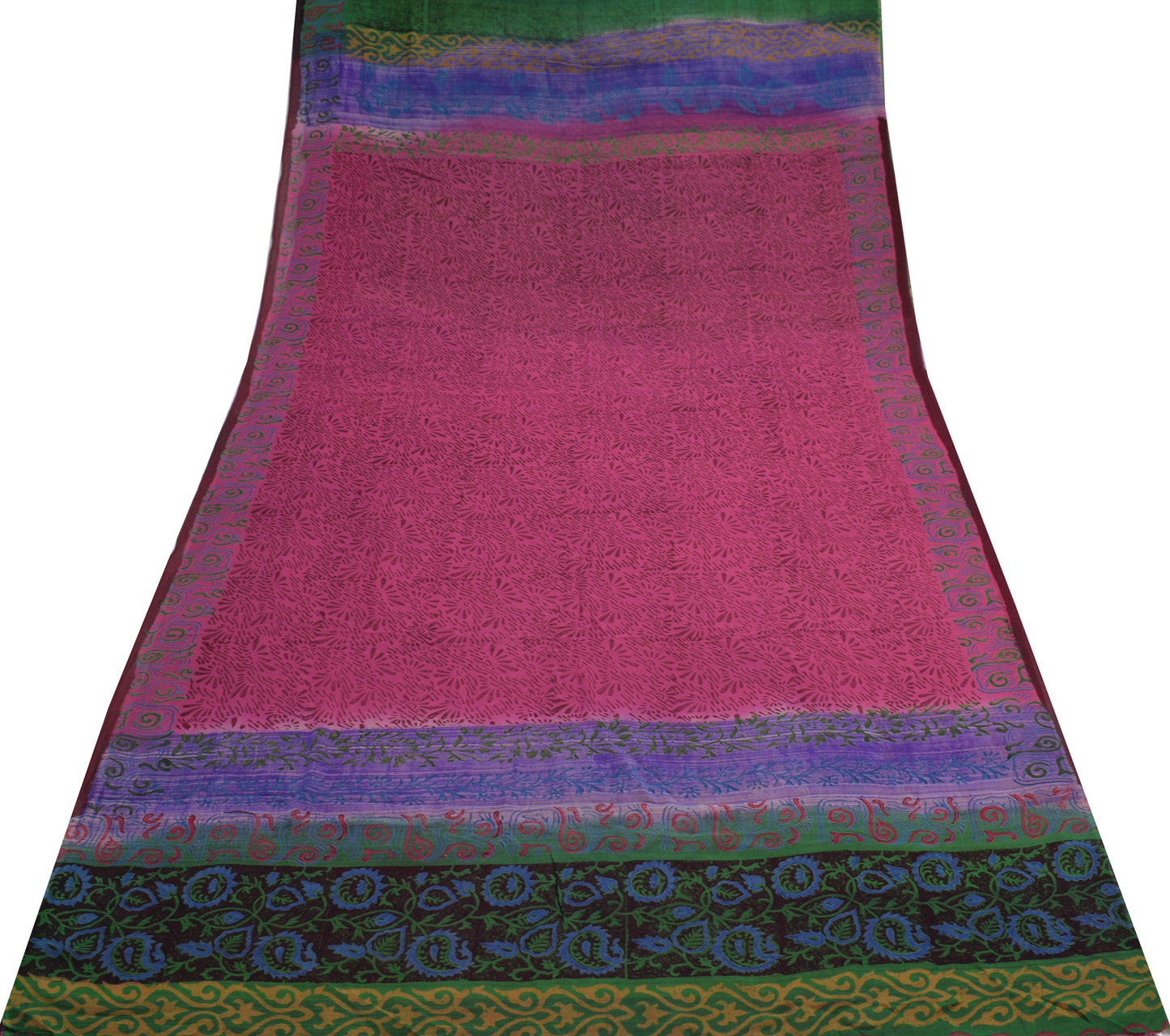 Sushila Vintage Purple Saree 100%Pure Georgette Silk Printed Floral Craft Fabric