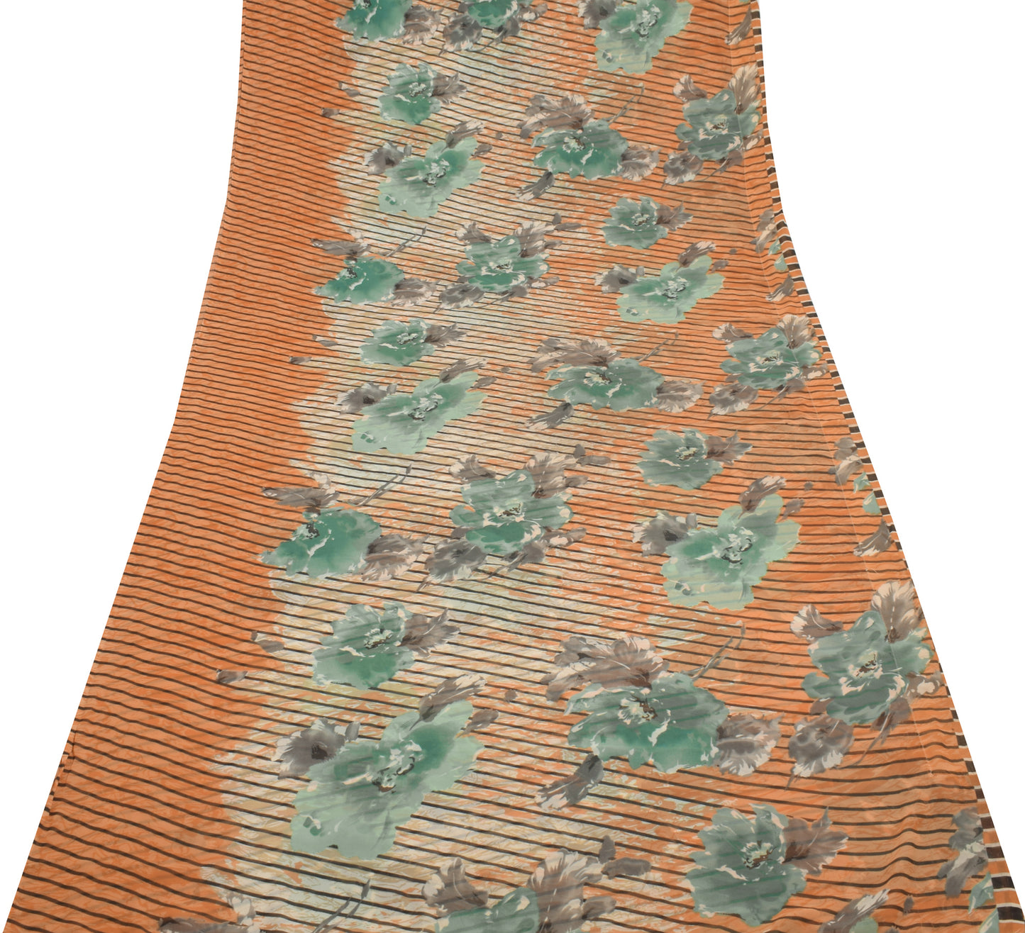 Sushila Vintage Peach Saree Blend Georgette Silk Printed Floral Craft 5YD Fabric