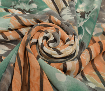 Sushila Vintage Peach Saree Blend Georgette Silk Printed Floral Craft 5YD Fabric