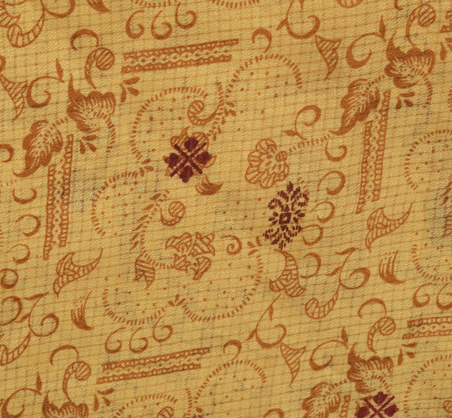 Sushila Vintage Cream Saree 100% Pure Silk Printed Paisley Soft Craft Fabric