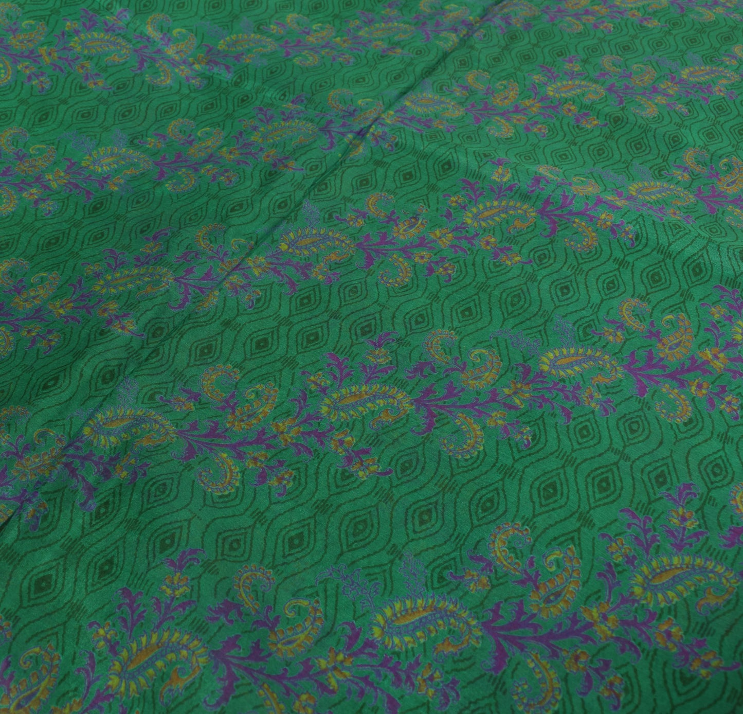 Sushila Vintage Green Saree 100% Pure Silk Printed Floral Soft Craft Fabric