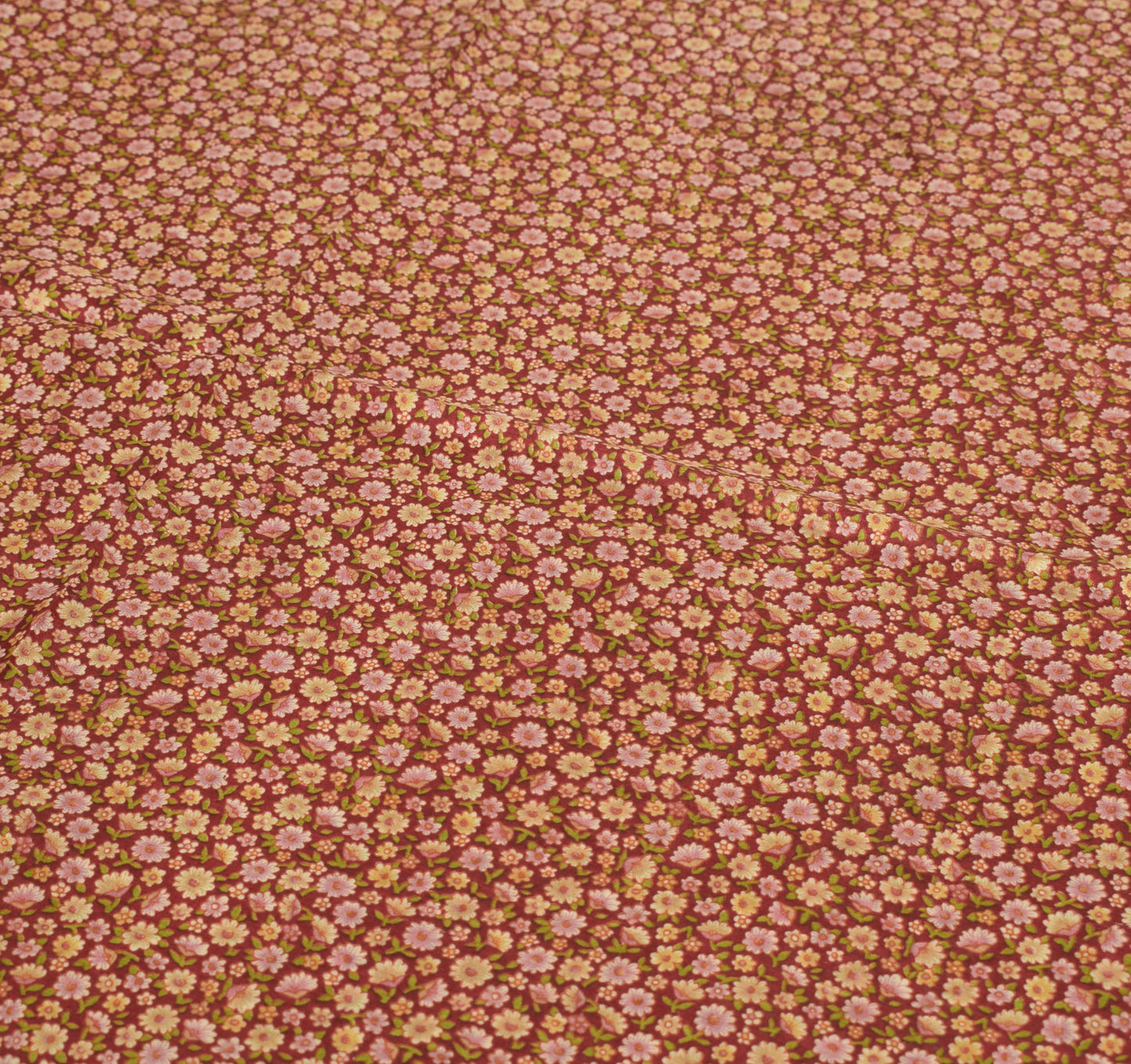 Sushila Vintage Maroon Saree 100% Pure Silk Printed Floral Soft Craft Fabric