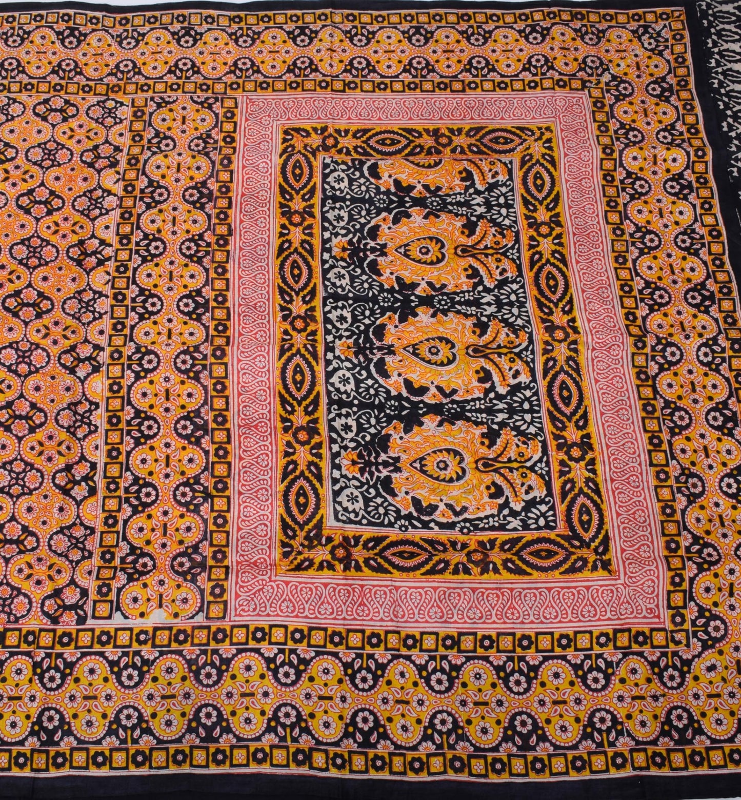 Sushila Vintage Black Saree 100% Pure Silk Printed Floral Soft Craft 5YD Fabric