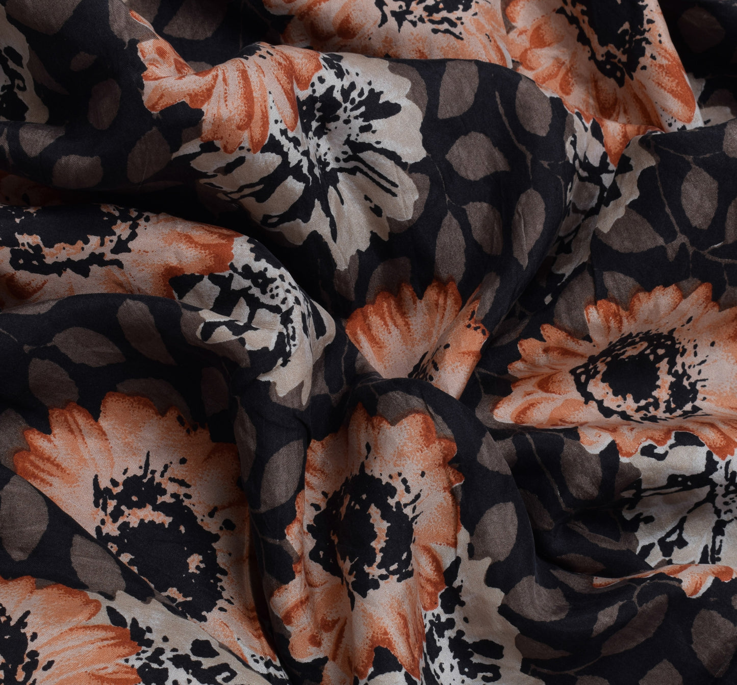 Sushila Vintage Black Saree 100% Pure Silk Printed Floral Soft Craft Fabric