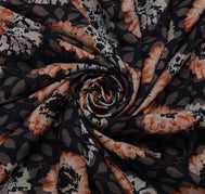 Sushila Vintage Black Saree 100% Pure Silk Printed Floral Soft Craft Fabric