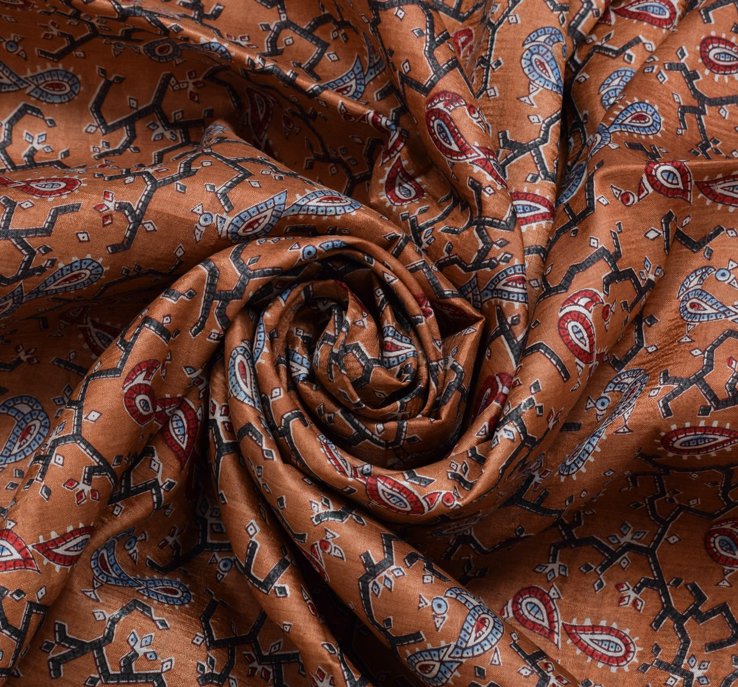 Sushila Vintage Brown Sari 100% Pure Silk Printed Birds Soft Craft 5 Yard Fabric