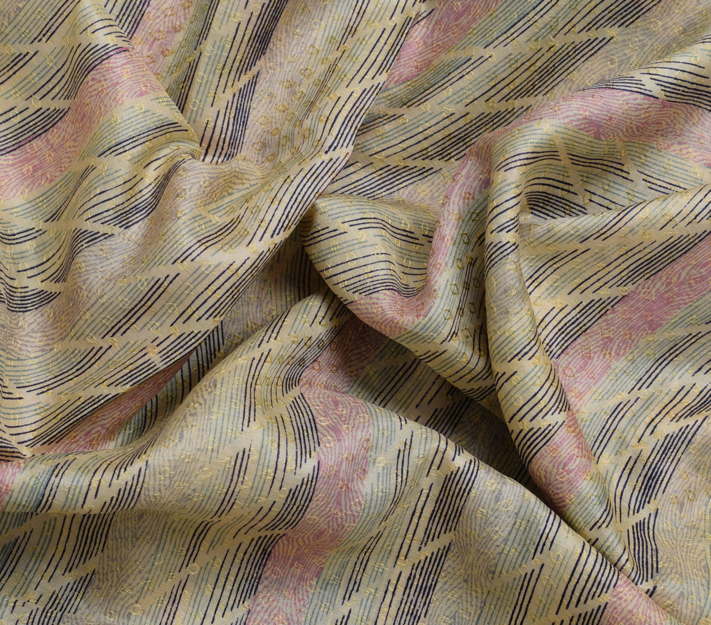 Sushila Vintage Cream Saree 100% Pure Silk Printed Indian Soft 5YD Craft Fabric