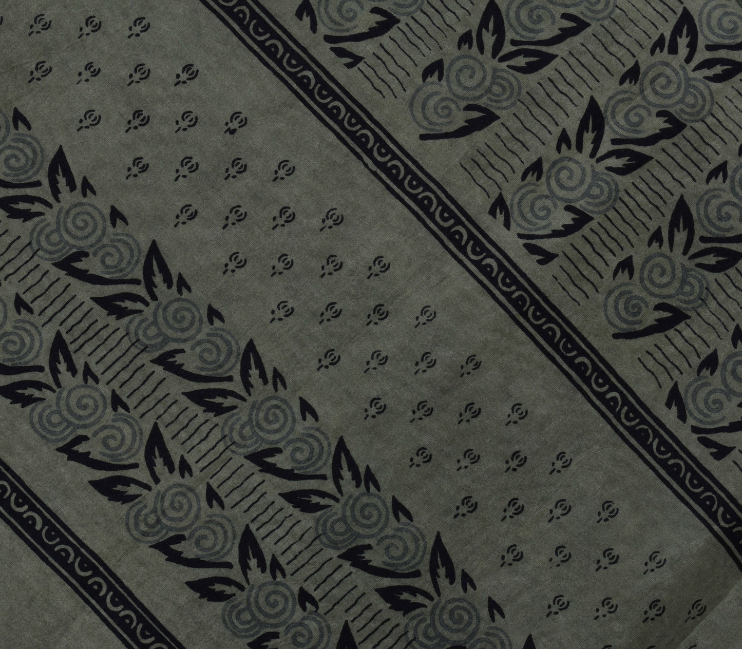 Sushila Vintage Green Saree 100% Pure Silk Printed Floral Soft Craft Fabric
