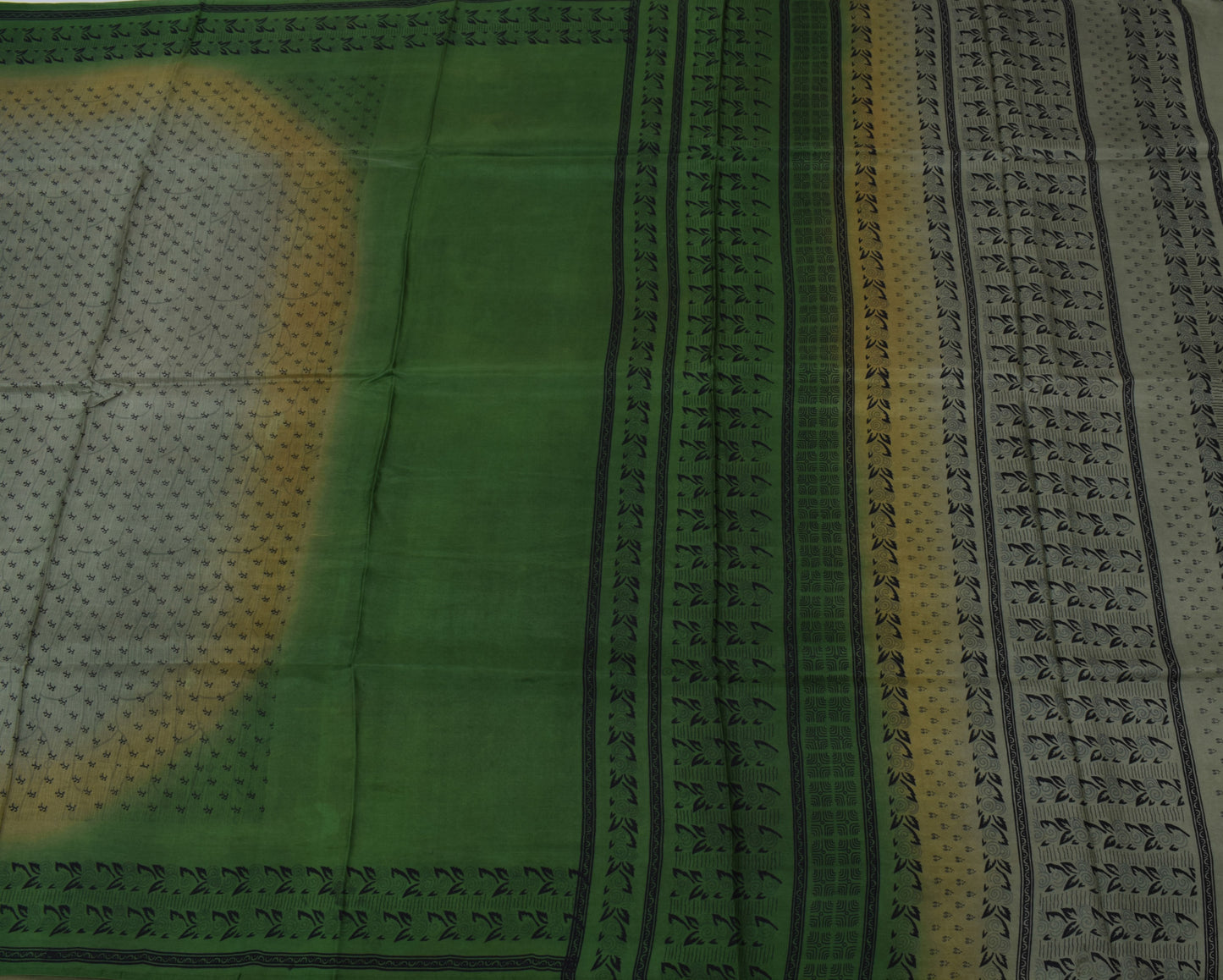 Sushila Vintage Green Saree 100% Pure Silk Printed Floral Soft Craft Fabric