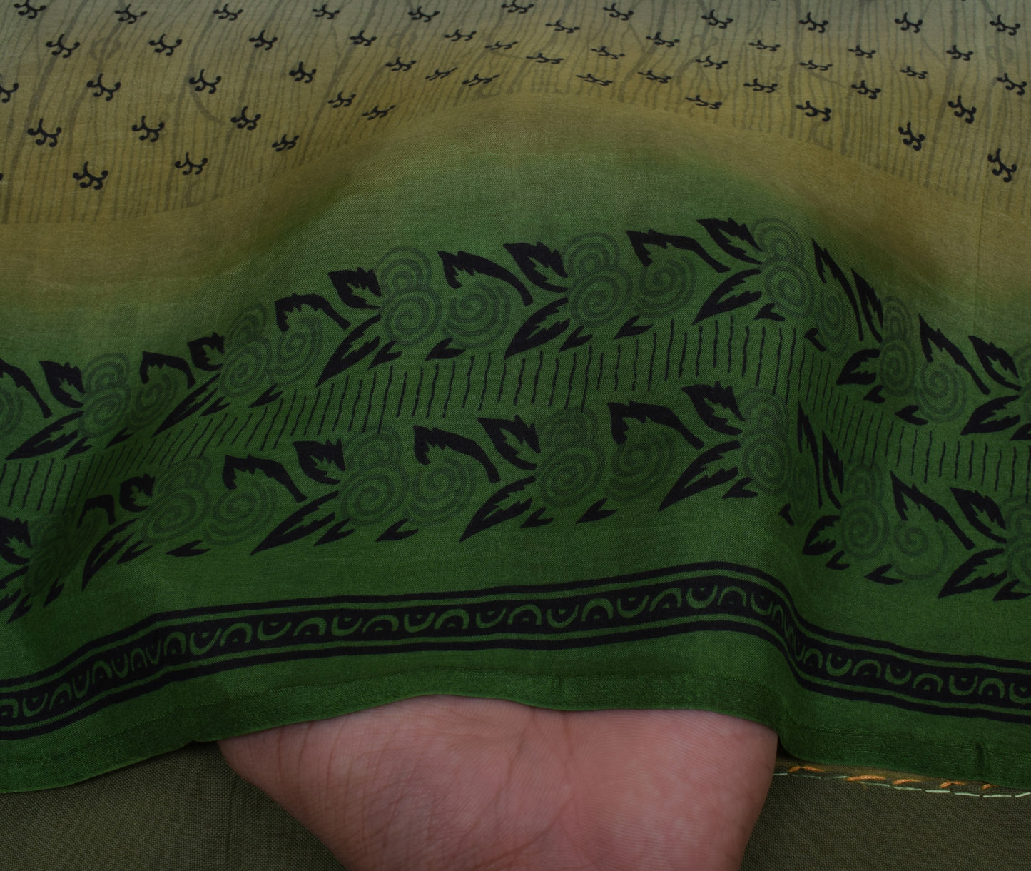 Sushila Vintage Green Saree 100% Pure Silk Printed Floral Soft Craft Fabric
