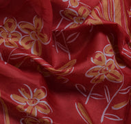 Sushila Vintage Red Saree 100% Pure Silk Printed & Woven Soft Craft 5 YD Fabric