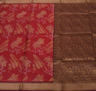 Sushila Vintage Red Saree 100% Pure Silk Printed & Woven Soft Craft 5 YD Fabric