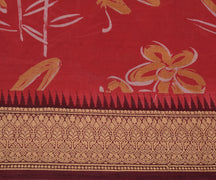 Sushila Vintage Red Saree 100% Pure Silk Printed & Woven Soft Craft 5 YD Fabric