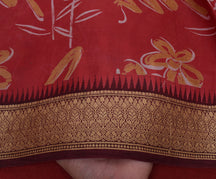Sushila Vintage Red Saree 100% Pure Silk Printed & Woven Soft Craft 5 YD Fabric